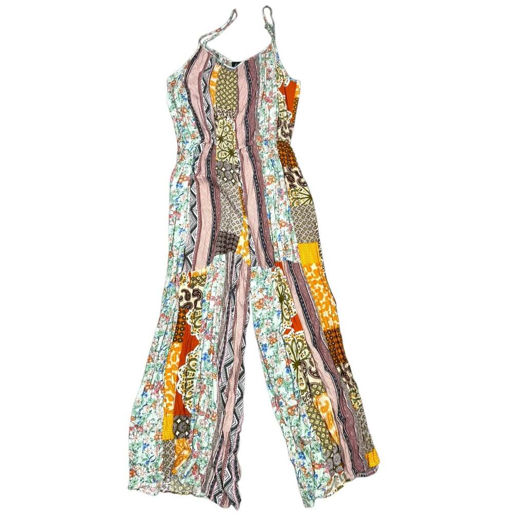 GiGio Boho Floral Patchwork Wide Leg Jumpsuit Romper L Paisley One Piece